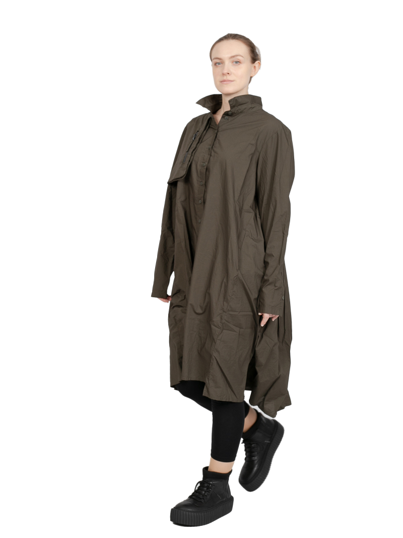 Rundholz Black Label - Dress ruched at the back with breast pocket Poplin Jungle - 2243320912