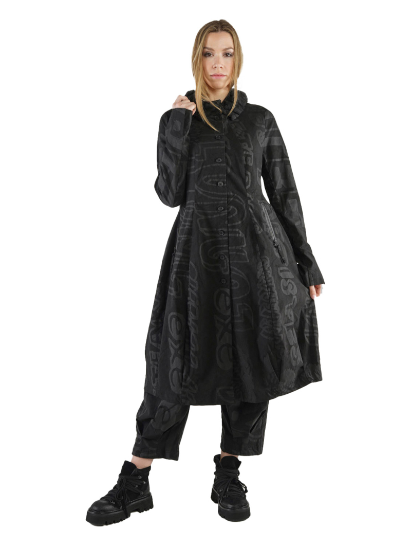 Rundholz Black Label - Mantel in Ballonform mit gerüschtem Kragen Stretch Black - 2243441226