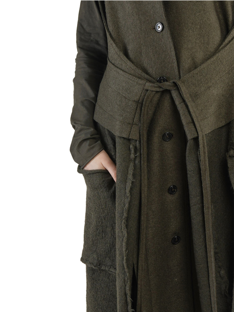 Rundholz Black Label - Lange Weste zum Binden gekochte Wolle + Filz Oversize Black - 2243881004