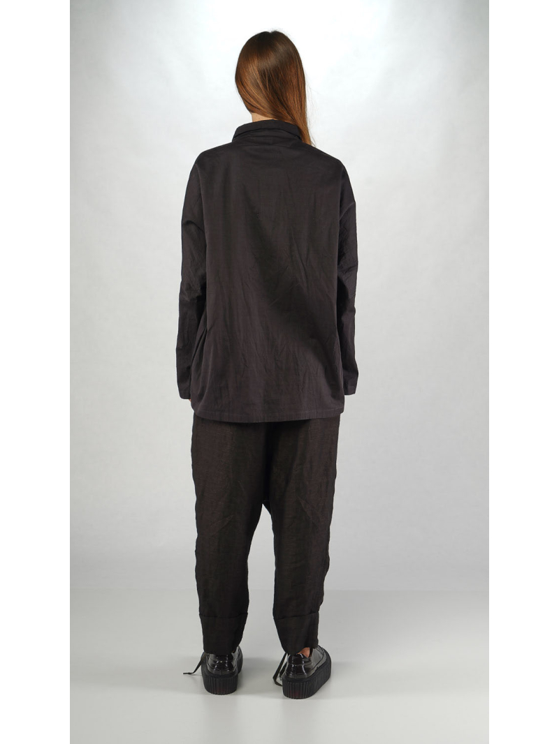 Rundholz - Hüftlange Baumwoll Bluse mit Knopfleiste - 2251160407