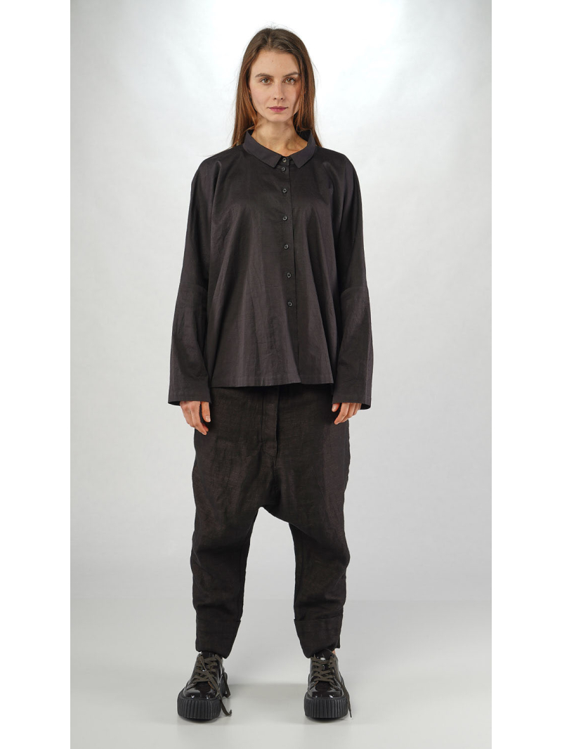 Rundholz - Hüftlange Baumwoll Bluse mit Knopfleiste - 2251160407