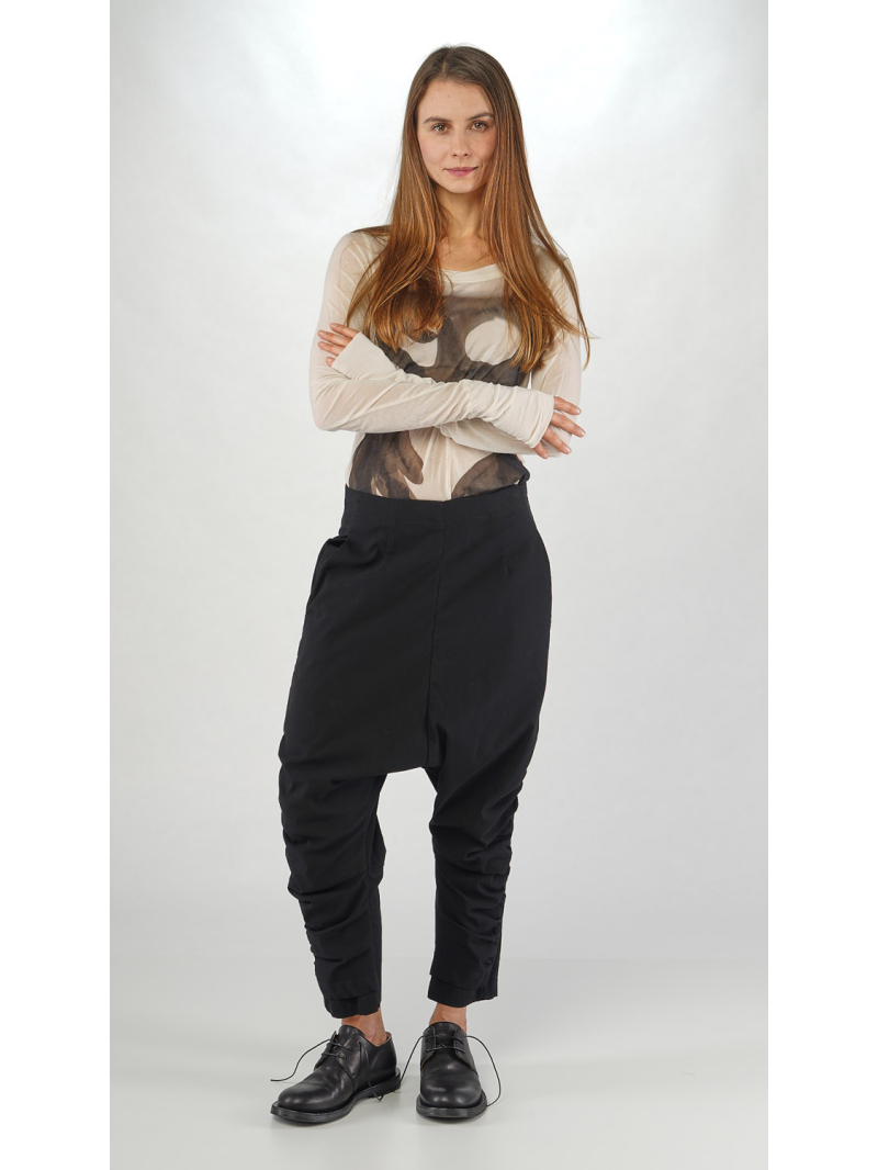 Rundholz - Baggy Viskose Woll Hose mit Raffung an Teilungsnaht - 2251210109