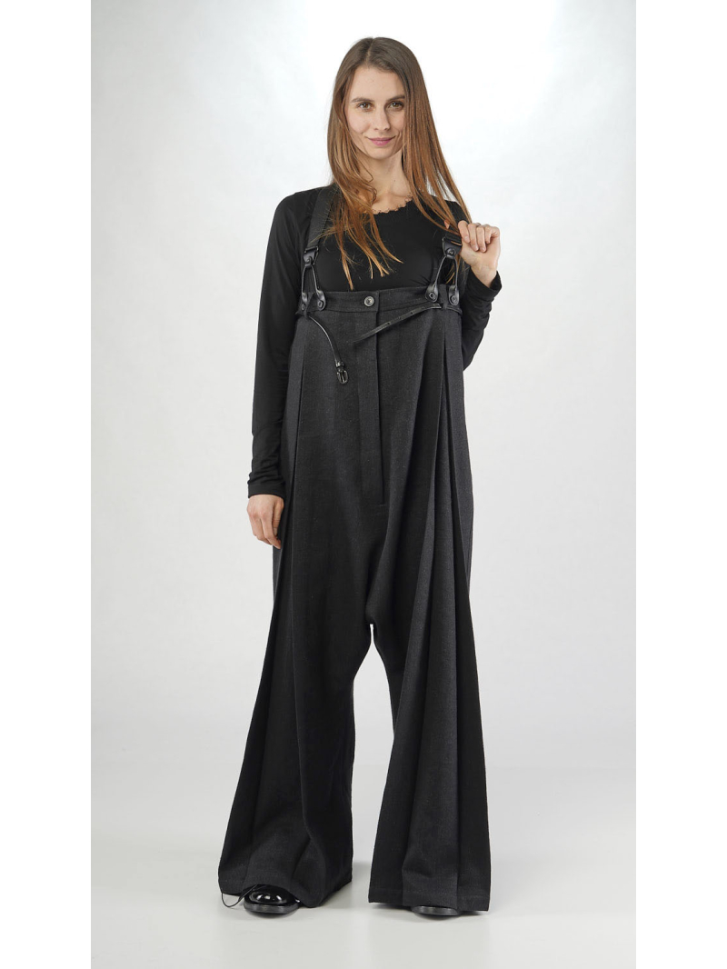 Rundholz - Ultra High Waist Leinenwoll Hose mit Verstellbaren Hosenträgern - 2251260107