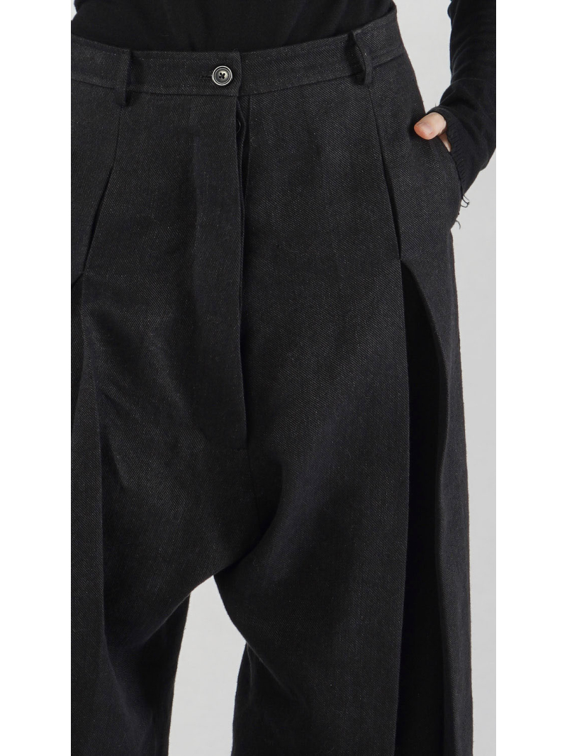 Rundholz - Ausgestellte Leinenwoll Hose mit Kellerfalten - 2251260108