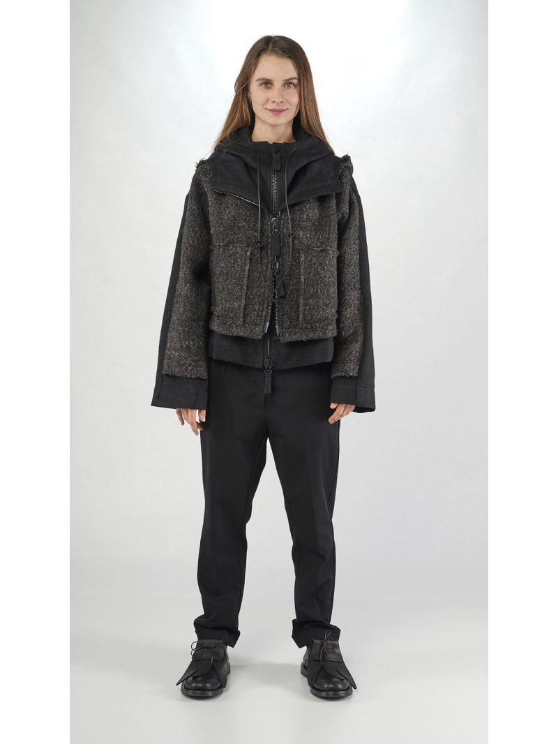 Rundholz - Kurze Zwei in Eins Leinenwoll Jacke - 2251261102