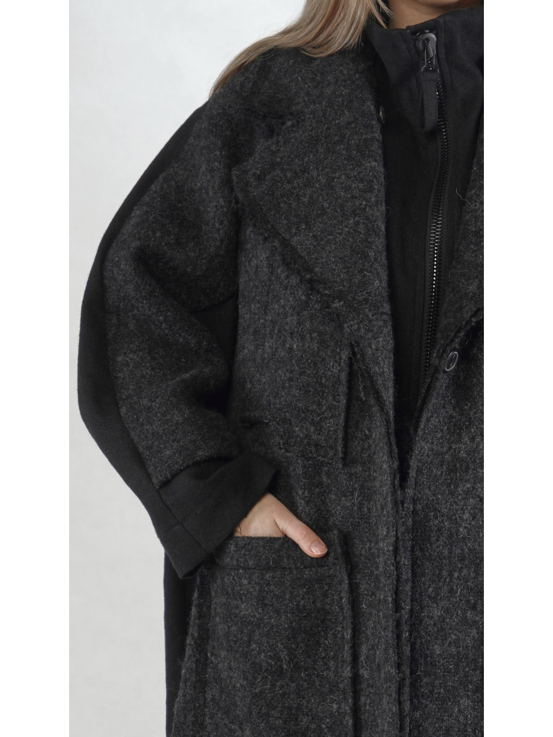 Rundholz - Zwei in Einser Leinenwoll Mantel - 2251261203