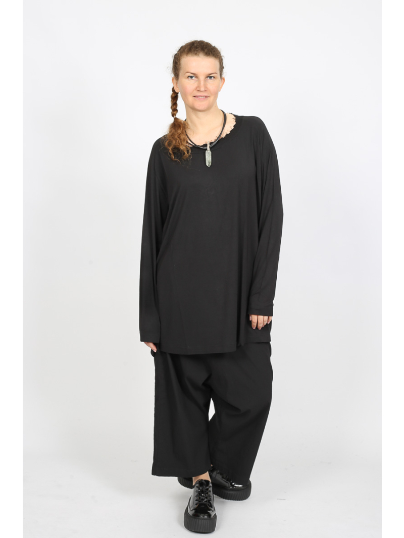 Rundholz - Flared round-neck T-shirt with striped appliqué - 2251700504