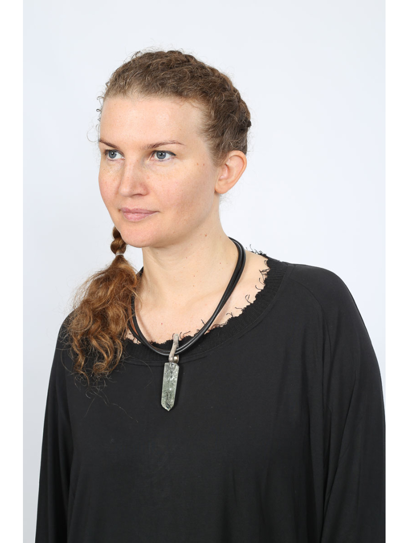 Rundholz - Flared round-neck T-shirt with striped appliqué - 2251700504