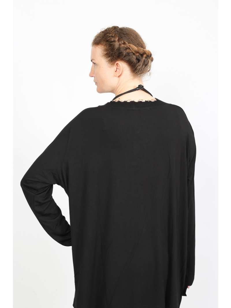 Rundholz - Flared round-neck T-shirt with striped appliqué - 2251700504