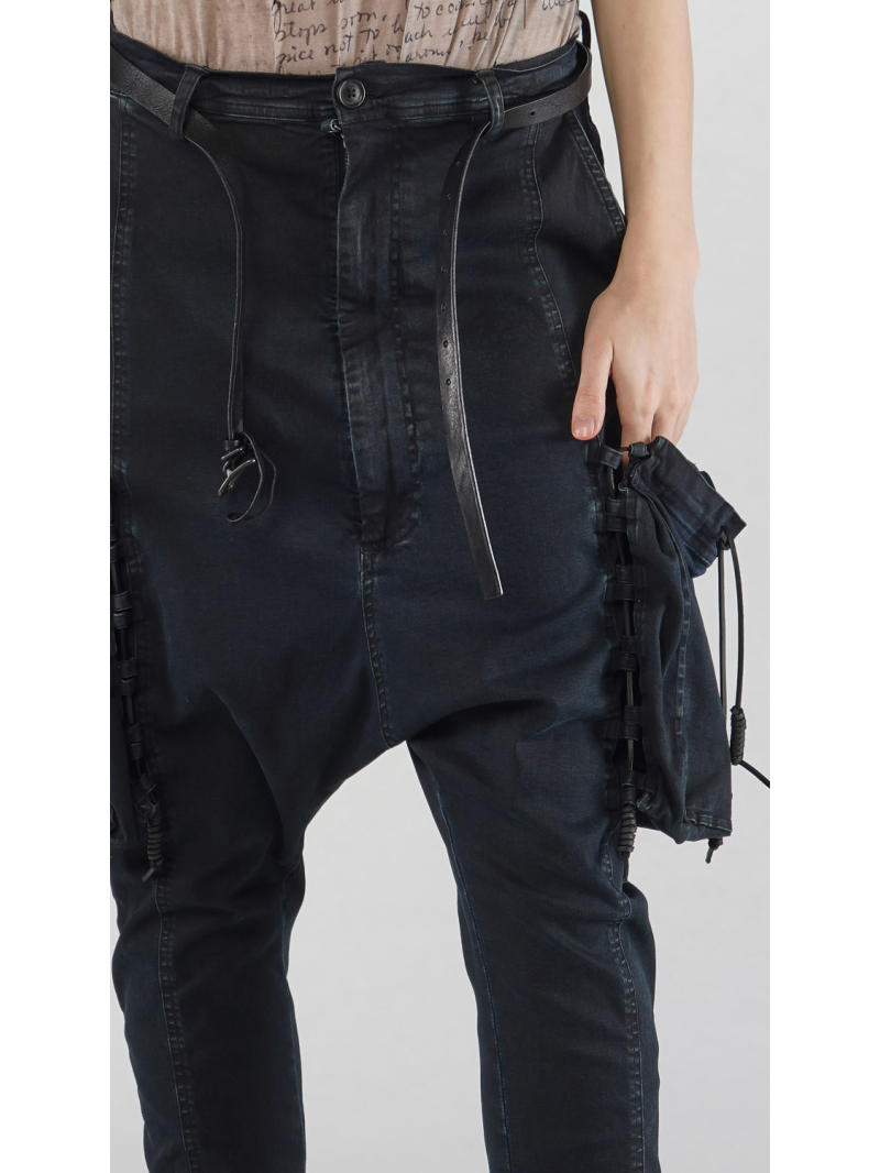 Rundholz DIP - Bicolor Stretch Denim Hose mit Lederband Befestigten Taschen - 2252060112