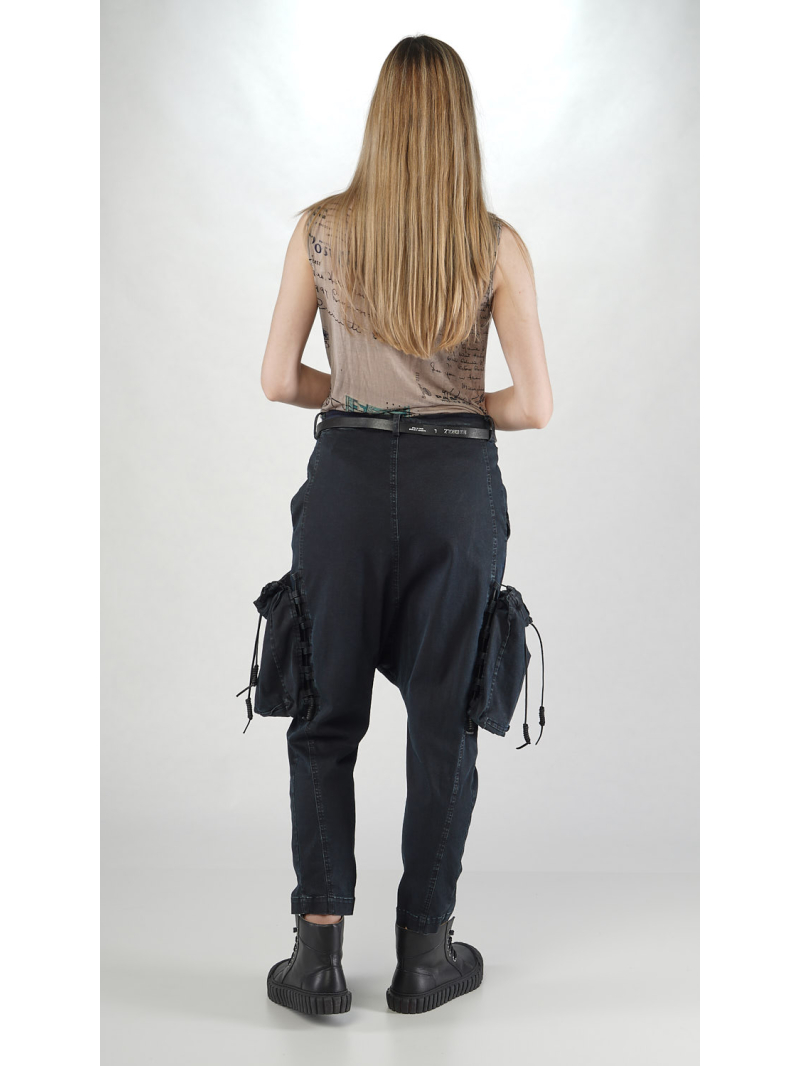 Rundholz DIP - Bicolor Stretch Denim Hose mit Lederband Befestigten Taschen - 2252060112