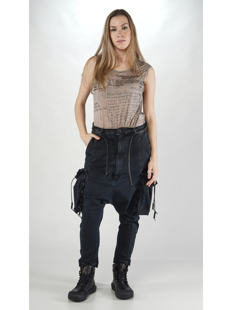 Rundholz DIP - Bicolor Stretch Denim Hose mit Lederband Befestigten Taschen - 2252060112