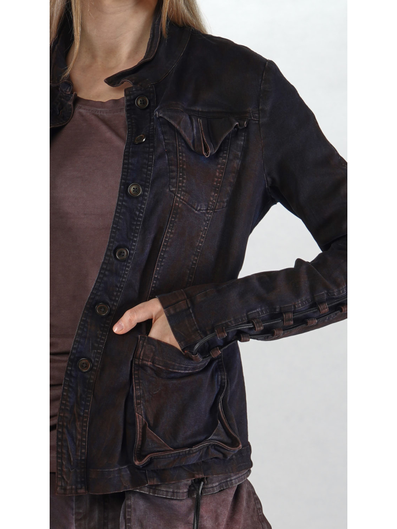 Rundholz DIP - Taillierte Bicolor Stretch Denim Jacke mit Lederschnürung - 2252061117