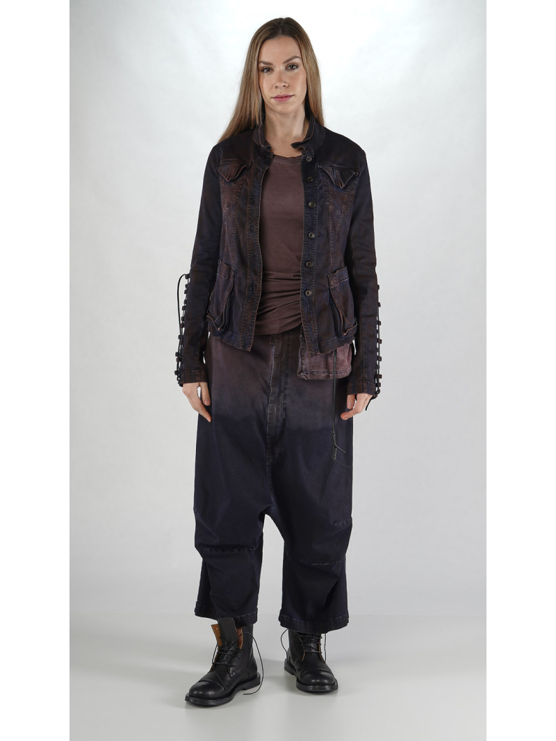 Rundholz DIP - Taillierte Bicolor Stretch Denim Jacke mit Lederschnürung - 2252061117