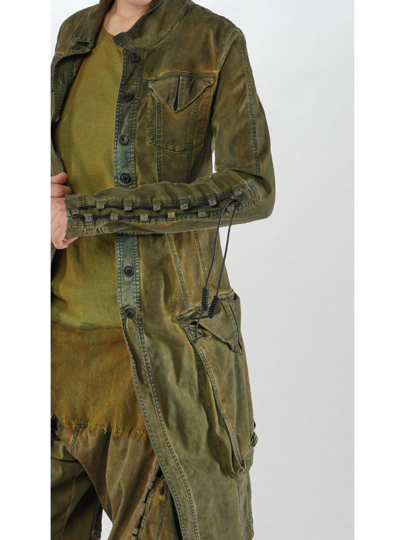 Rundholz DIP - Langer Bicolor Stretch Denim Mantel mit Lederschnürung - 2252061208