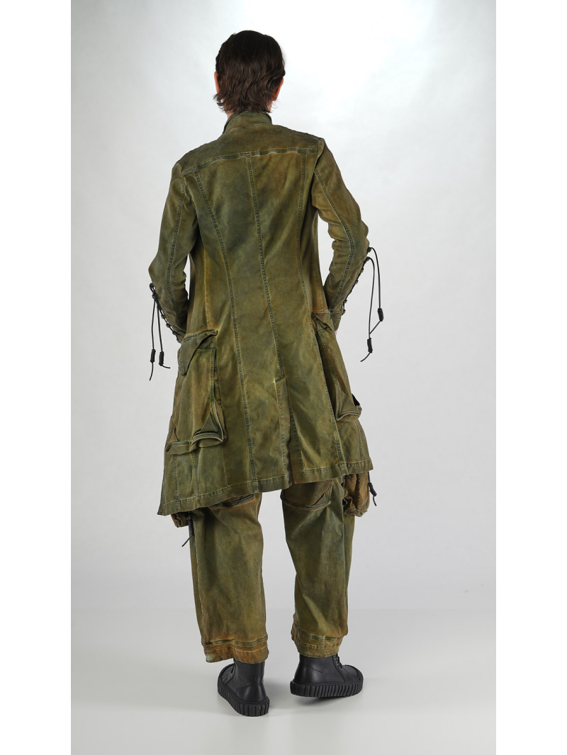 Rundholz DIP - Langer Bicolor Stretch Denim Mantel mit Lederschnürung - 2252061208