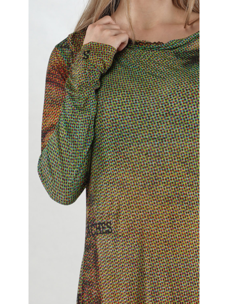 Rundholz DIP - Langärmeliges Lyocell Seiden Jersey Kleid mit Allover Druck - 2252420905