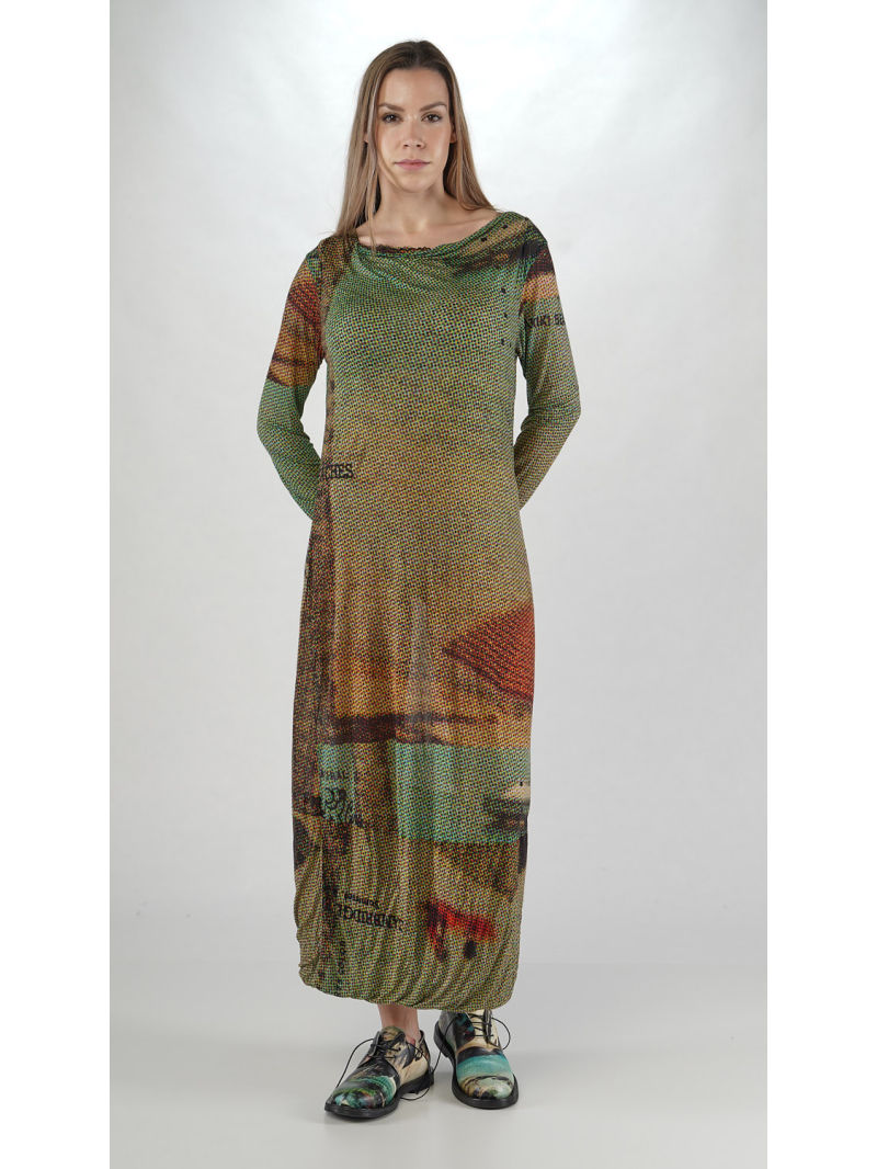 Rundholz DIP - Langärmeliges Lyocell Seiden Jersey Kleid mit Allover Druck - 2252420905