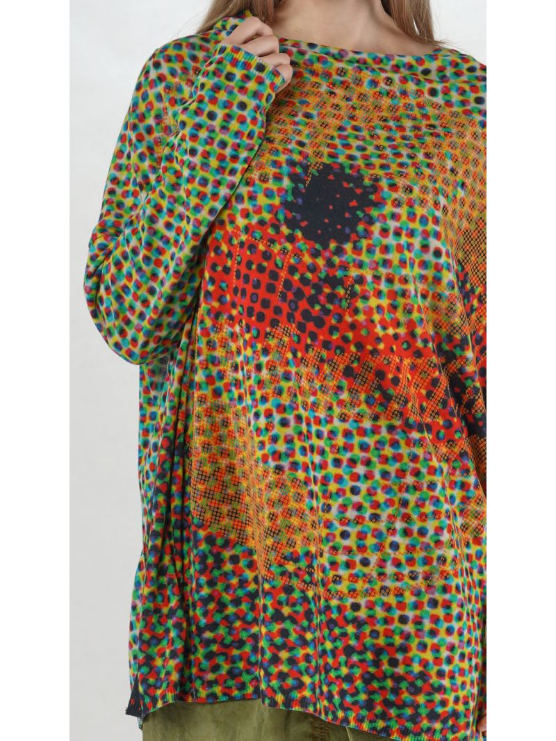 Rundholz DIP - Baumwoll Leinen Stricktunika mit Allover Druck - 2252457003