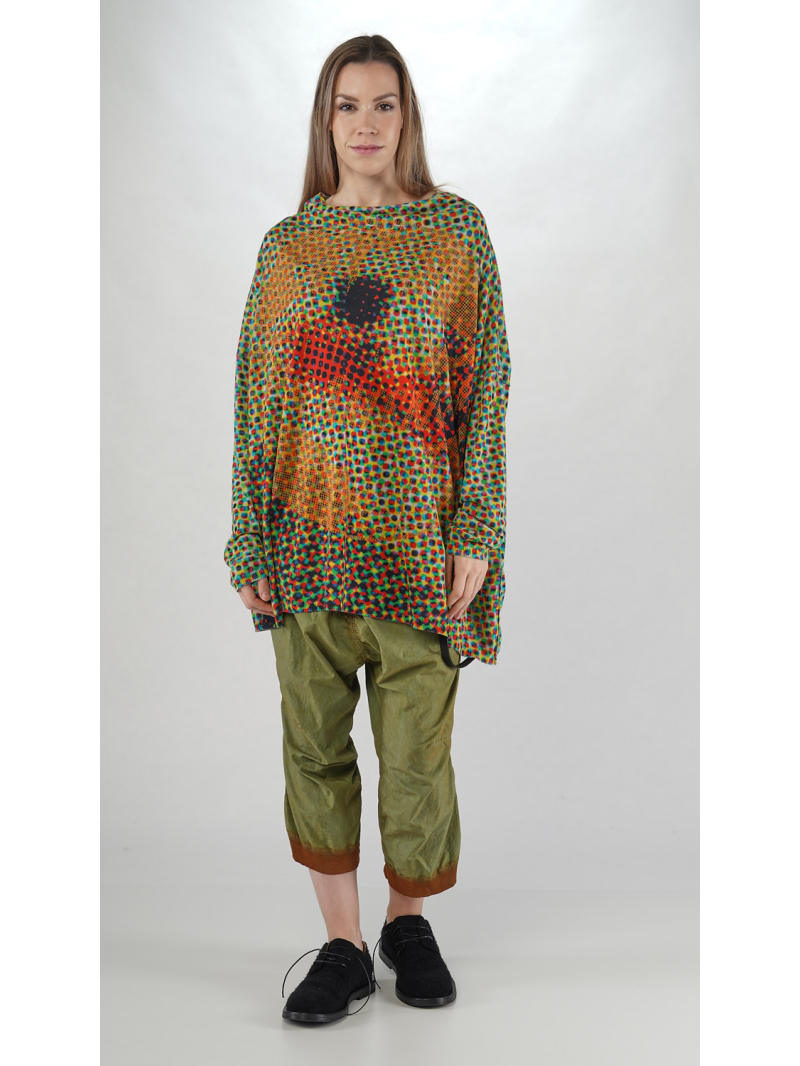 Rundholz DIP - Baumwoll Leinen Stricktunika mit Allover Druck - 2252457003