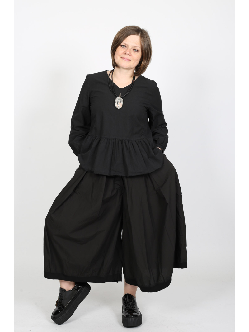 Rundholz DIP - Ausgestellte Baumwollhose mit Kellerfalten und Steppbund - 2252530106