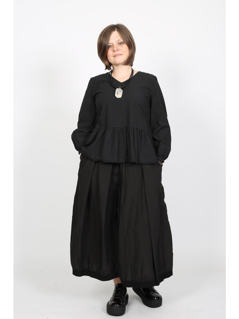 Rundholz DIP - Ausgestellte Baumwollhose mit Kellerfalten und Steppbund - 2252530106