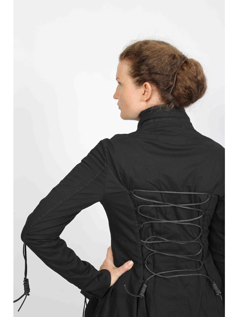 Rundholz DIP - flared cotton coat with leather lacing - 2252601208