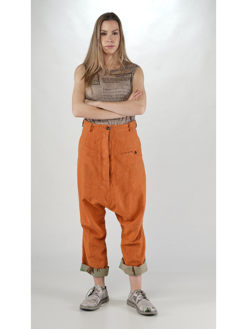 Rundholz DIP - Gerade Leinen Woll Hose mit Aufschlag mit Allover Print - 2252630101