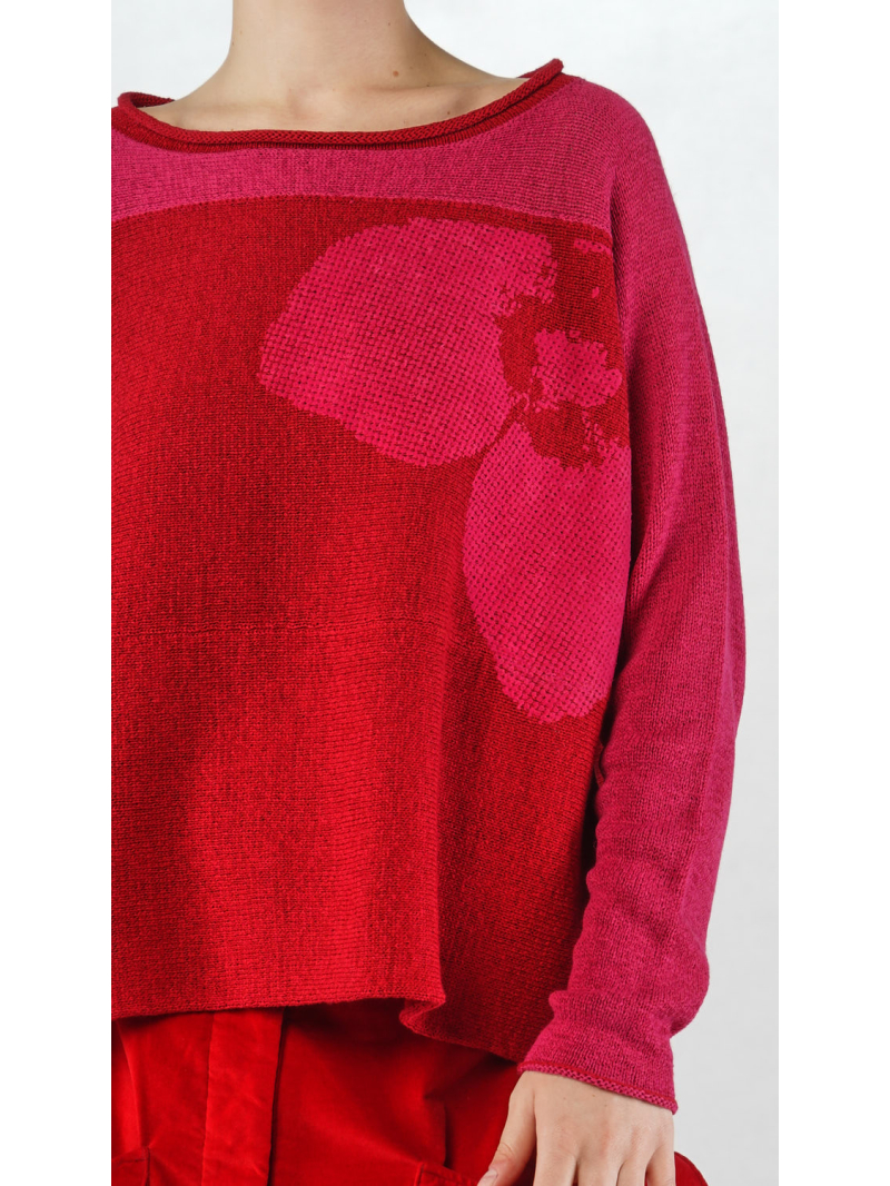 Rundholz Black Label - Ausgestellter Leinen Strick Pullover mit Platziertem Flock Druck - 2253720701