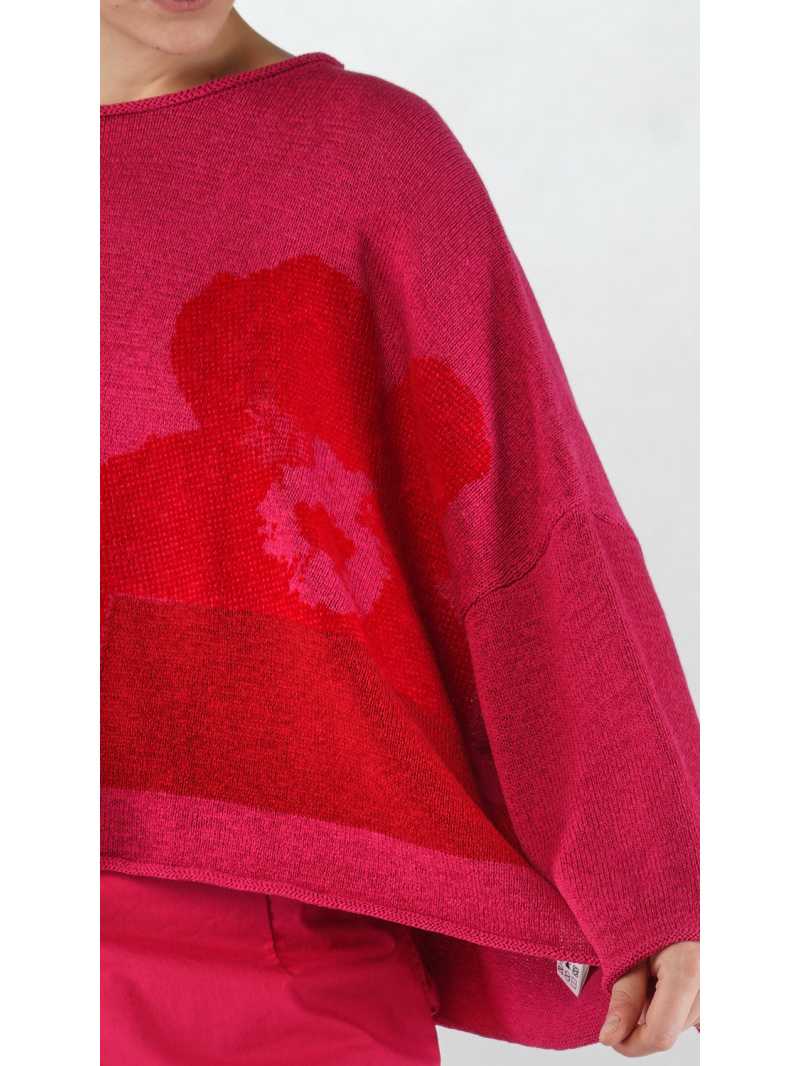 Rundholz Black Label - Kastenförmiger Leinen Strick Pullover mit Platziertem Flock Druck - 2253720702