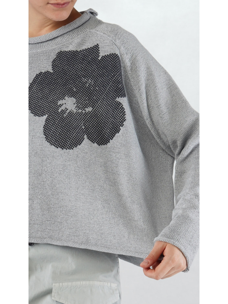 Rundholz Black Label - Kurzer Leinen Strick Pullover mit Platziertem Flock Druck - 2253720704