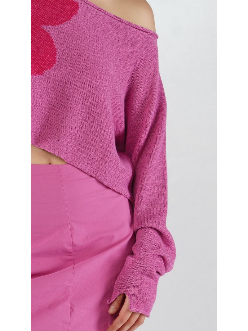 Rundholz Black Label - Cropped Leinen Strick Pullover mit Platziertem Flock Druck - 2253720705