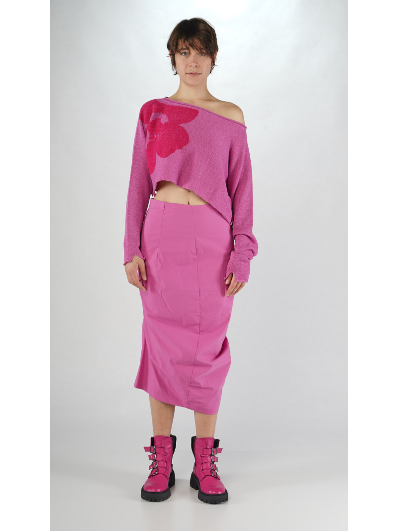 Rundholz Black Label - Cropped Leinen Strick Pullover mit Platziertem Flock Druck - 2253720705