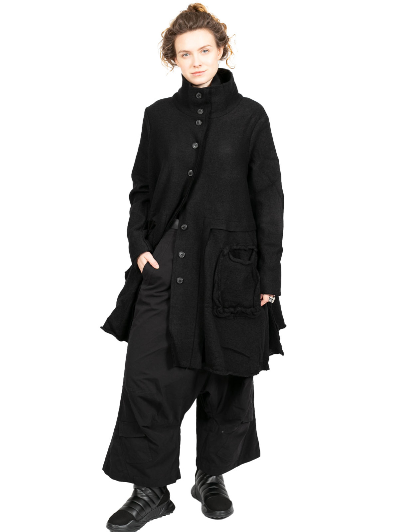 Rundholz Black Label - Veste en ligne A avec poches à bagages laine bouillie + feutre oversize Black - 2243881102