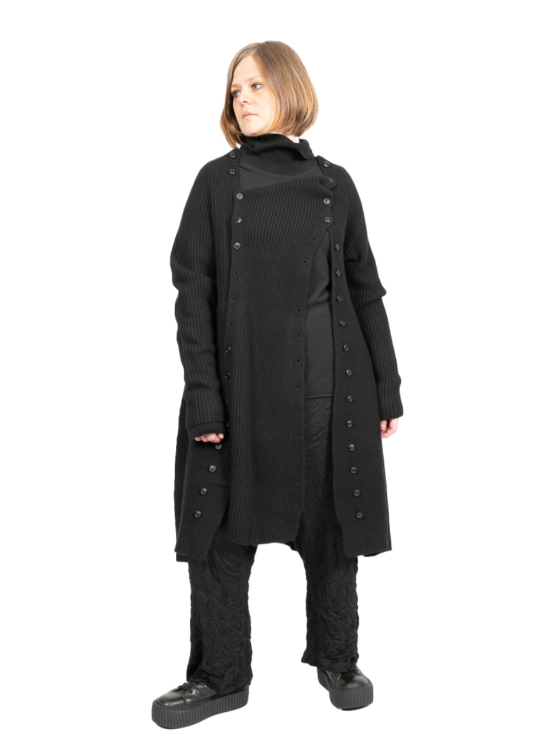 Rundholz - Knitted dress with double-breasted button placket patent pattern wool Black - 2241377005