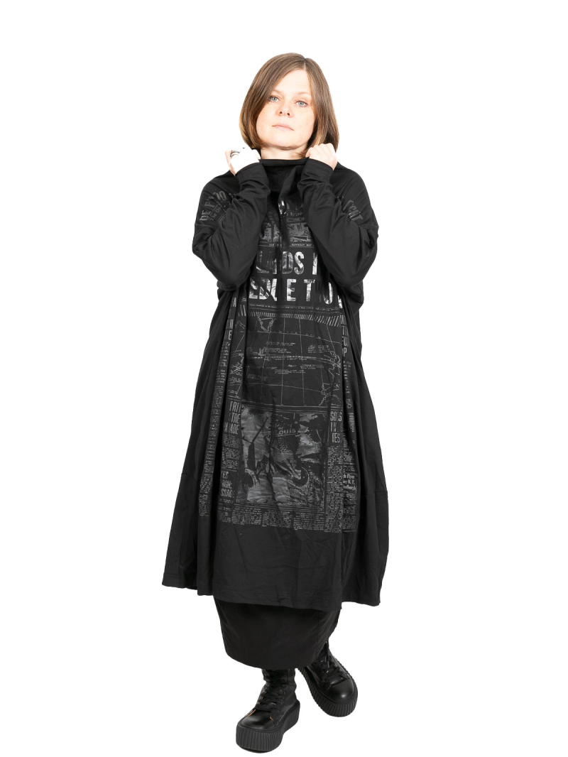 Rundholz DIP - ShirtKleid in Ballonform mit Ton-in-Ton Print Oversize Black Print - 2242300908
