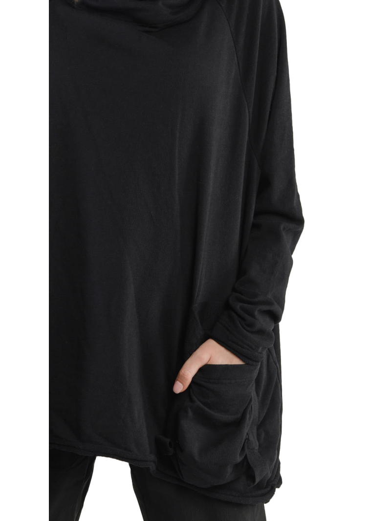 Rundholz Black Label - Sweater with stand-up collar and pouch pocket Cotton Oversize black - 2243250505