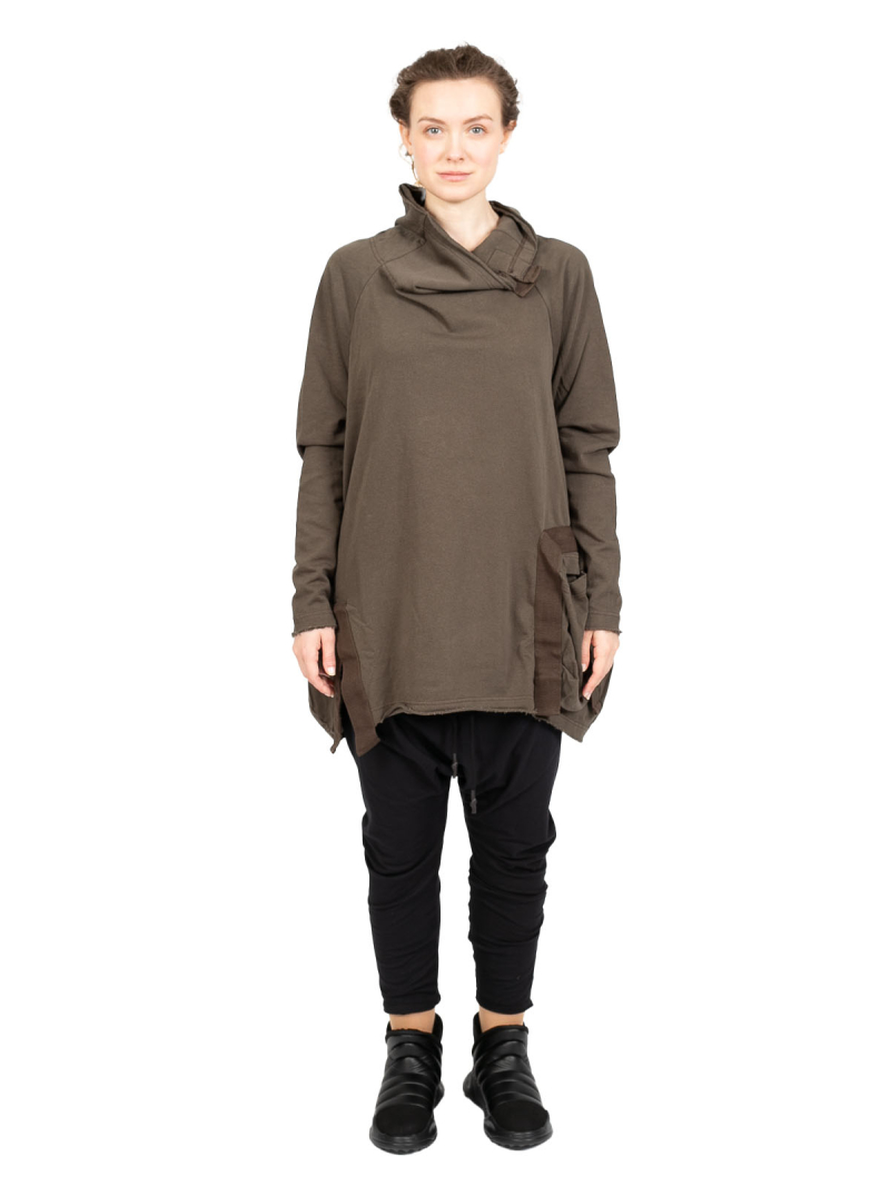 Rundholz Black Label - Sweater with stand-up collar and pouch pocket Cotton Oversize jungle - 2243250505