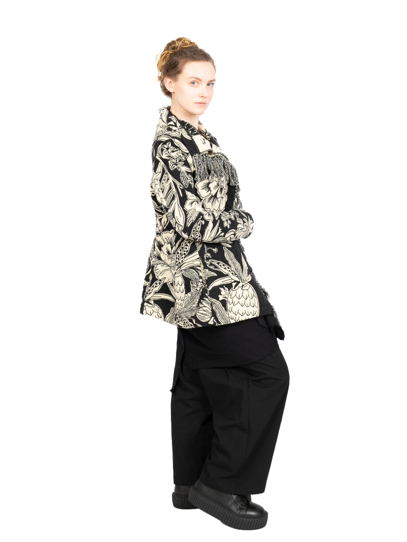 Rundholz - Taillierte Jacke Jacquard Blumenmuster Black Jacquard - 2241041105