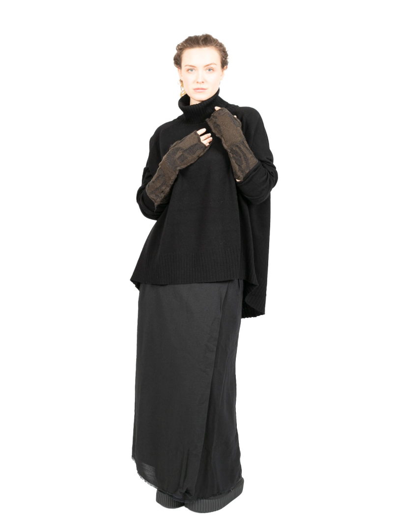 Rundholz Black Label - Arm warmers with thumb jacquard boiled wool jungle - 2243893114