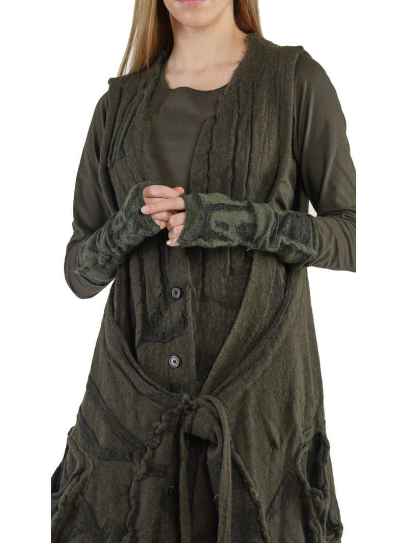 Rundholz Black Label - Arm warmers with thumb jacquard boiled wool jungle - 2243893114