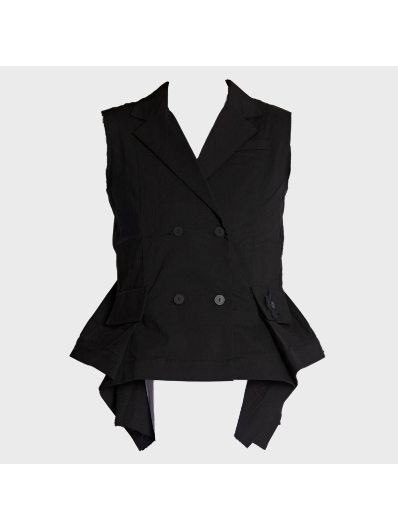 Pluslavie (Plü) - Ärmellose Blazer-Bluse Schwarz - 4038