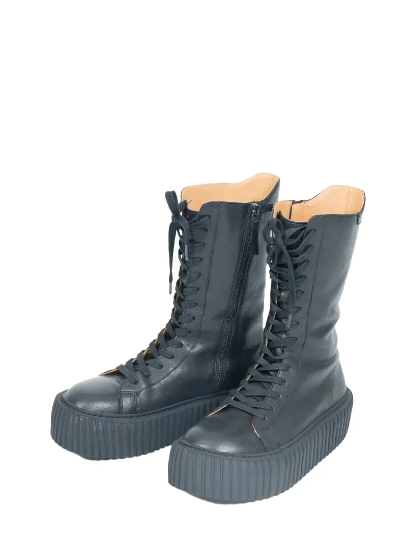 Rundholz - Leder Stiefel Schnürer mit seitlichem Reißverschluss black - 2241985252