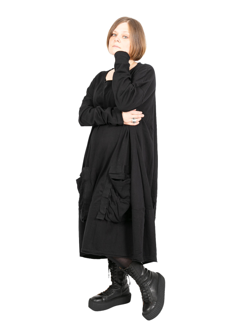 Rundholz Black Label - Balloon dress with suitcase pockets Sweater Cotton Oversize black - 2243250903
