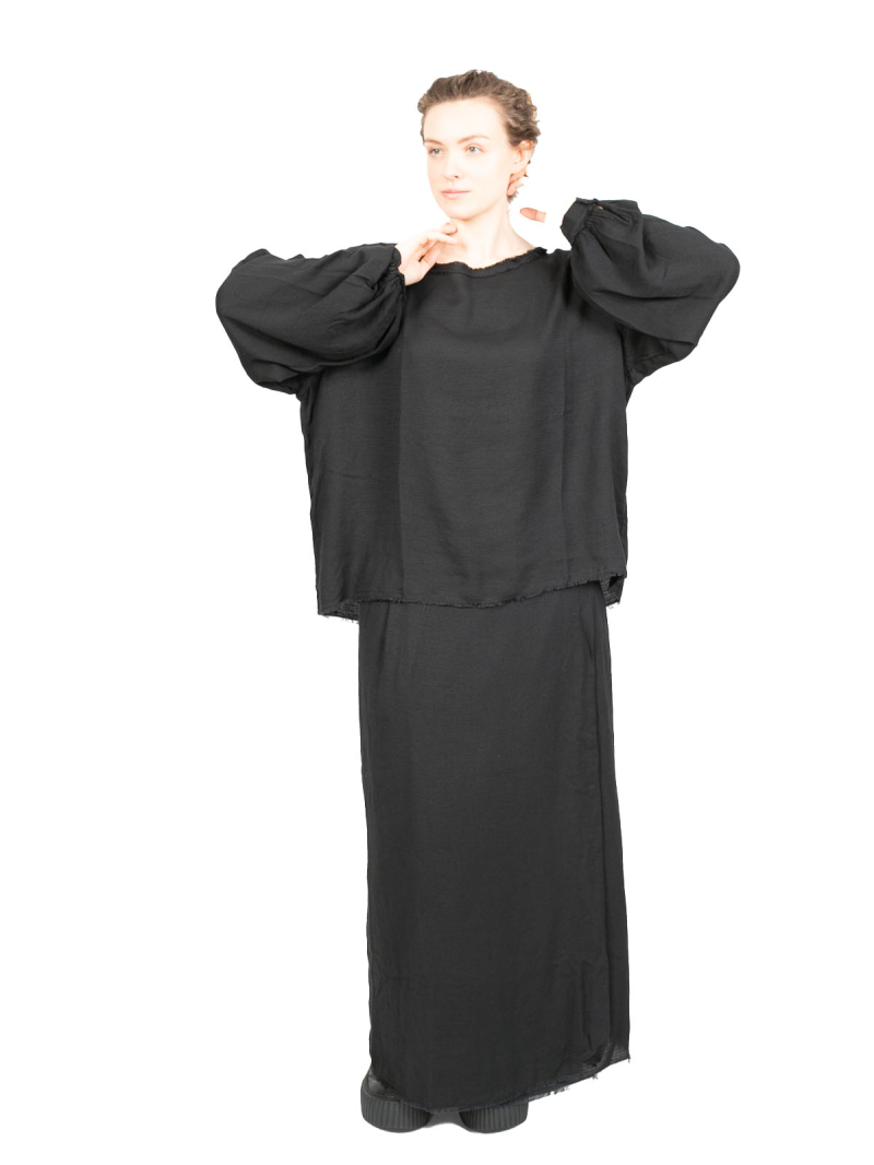 Aequamente - Лонгслив с бахромой на подоле из вискозы и хлопка Черный