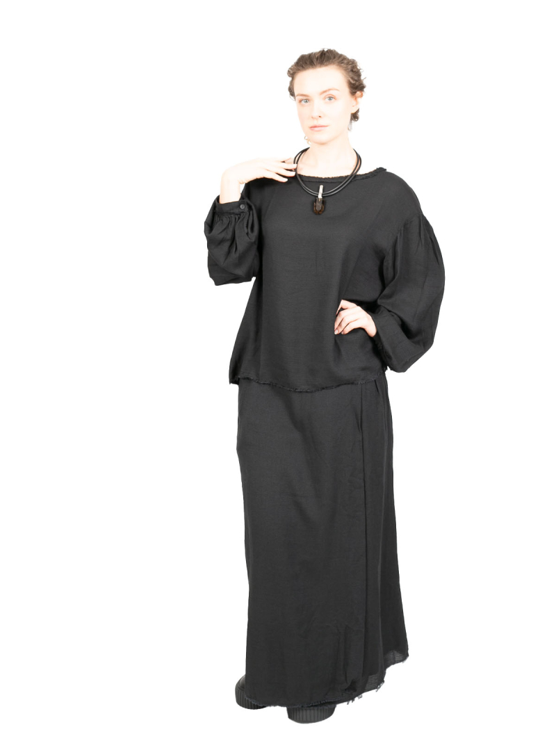 Aequamente - Лонгслив с бахромой на подоле из вискозы и хлопка Черный