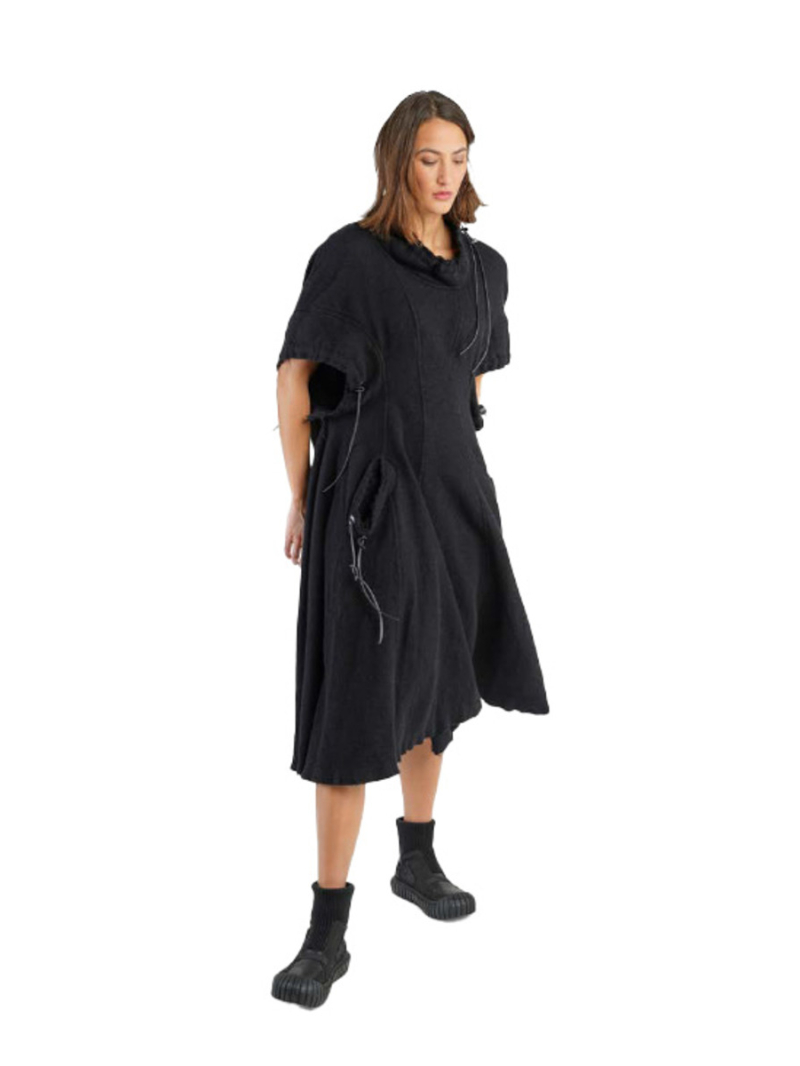 Rundholz DIP - Flared dress with eyelet pockets Virgin wool Black - 2242210910