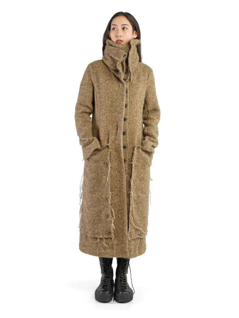 Rundholz - gerader schmaler Grobstrick-Mantel - Camel Melange - 2241251201