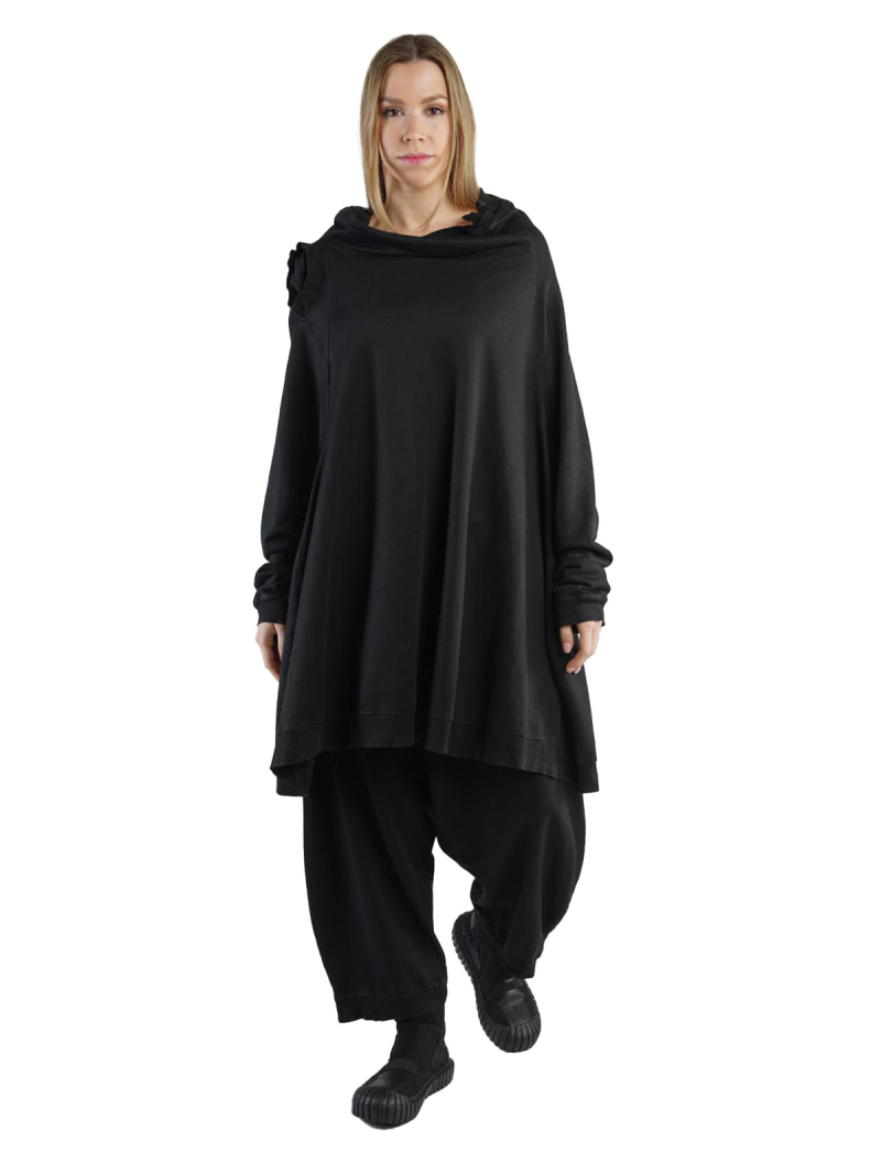 Rundholz DIP - Sweater in Longform mit Abschlüssen in Ripp Coton Oversize Black - 2242270508