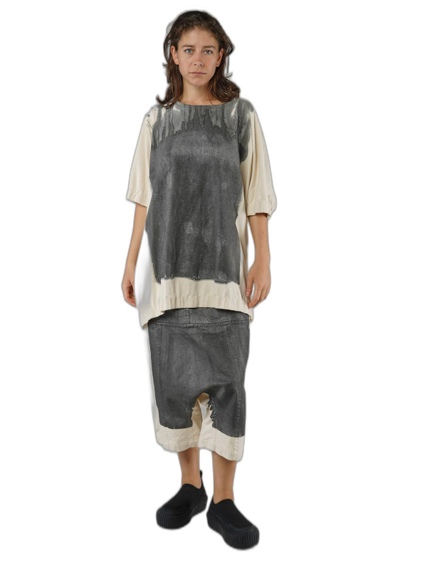 Rundholz - Handbemaltes hüftlanges raw baumwoll jersey kleid - 1251120905